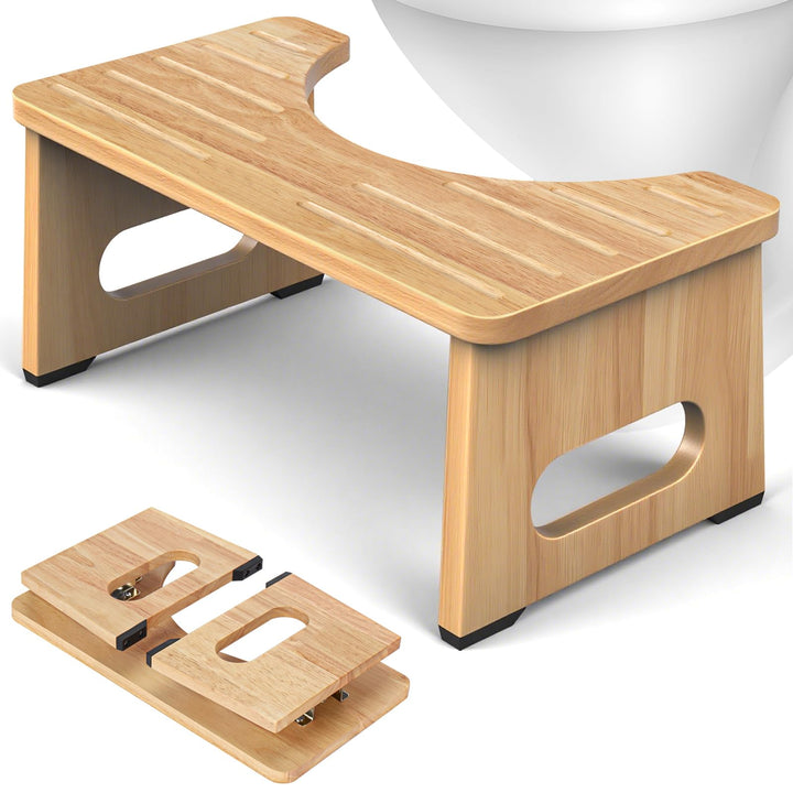 YOSE Toilettenhocker aus Holz für Erwachsene, Faltbarer Hockhocker fürs Badezimmer, Rutschfester Dop