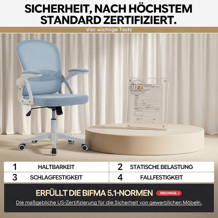 Ergonomischer Bürostuhl, 90-110° Verstellbare Rückenlehne & Aufklappbare Armlehnen (90°), Bürostuhl