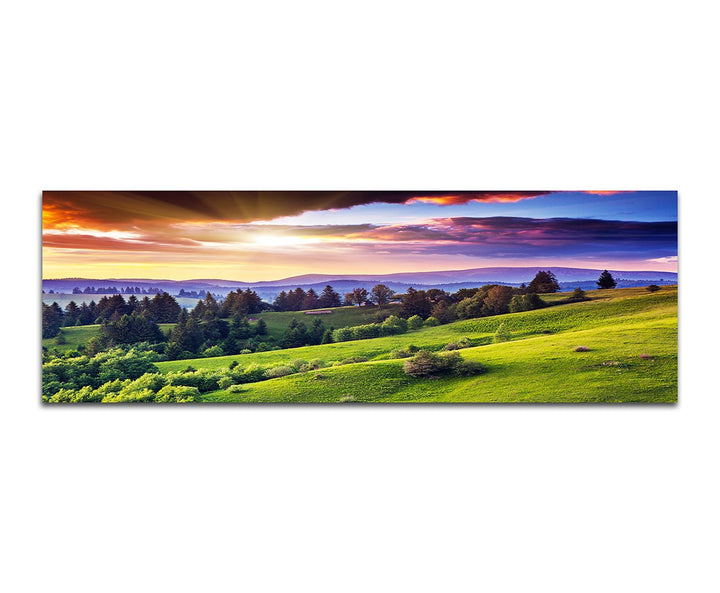Paul Sinus Art Panoramabild auf Leinwand und Keilrahmen 150x50cm Ukraine Landschaft Berge Wald Abend