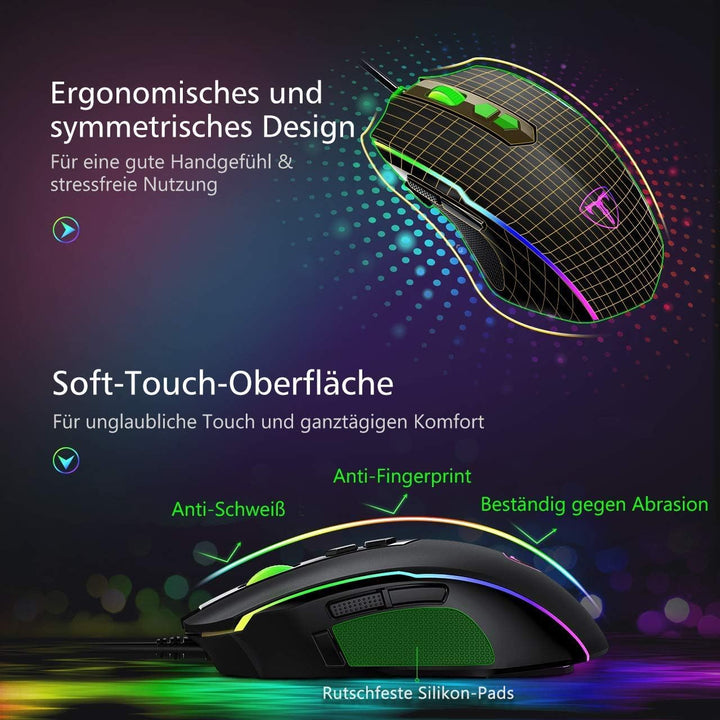 RGB Gaming Maus,Vollion Gamer Maus mit 8 Programmierbare Tasten 7200DPI/RGB-Beleuchtung/Anpassbare S