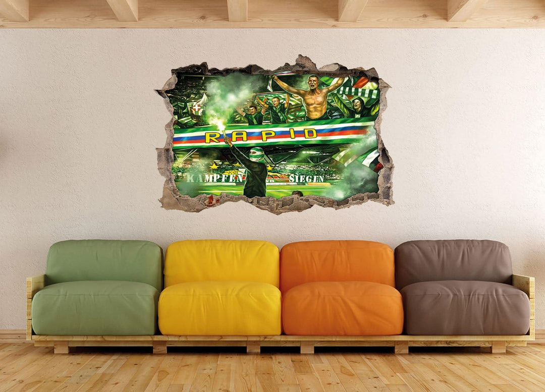 Ultras-Art Rapid kämpfen und Siegen, 3D Wandsticker Format: 92x62cm, Wanddekoration, 92x62