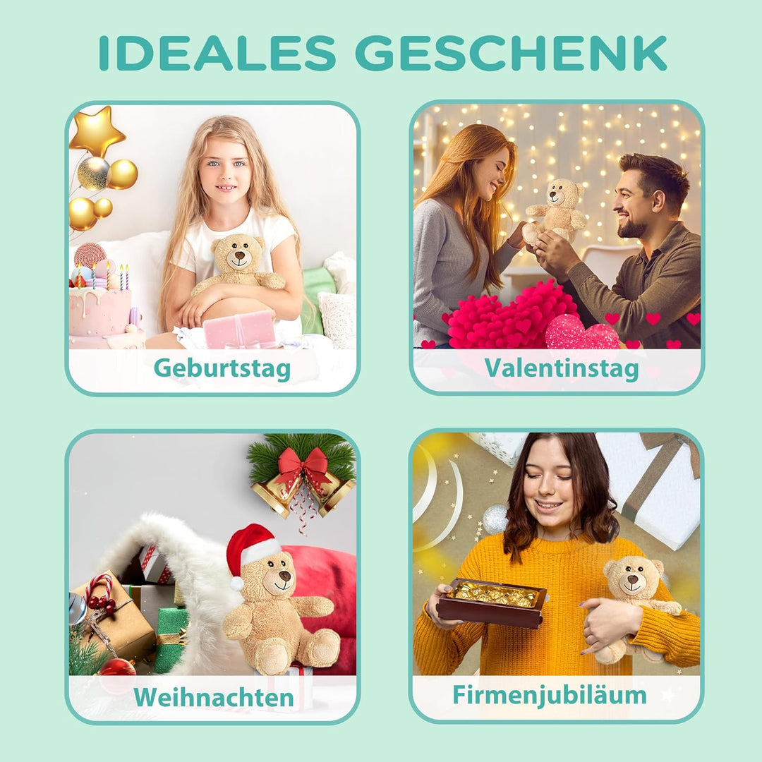 LotFancy Teddybär Plüschtier Kuscheltiere 25 cm, Teddy Bär Klein Braunbär Süsse Stofftier Spielzeug,