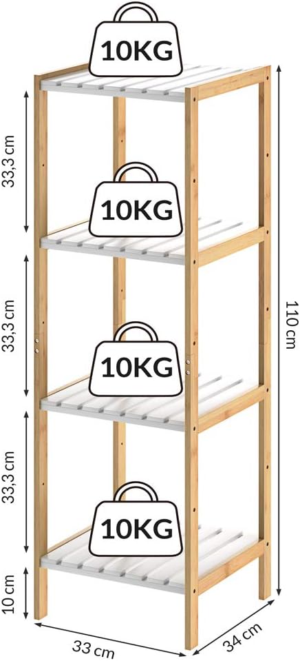 Casaria® Badezimmer Regal Bambus Holz 4 Ablagen Belastbarkeit 40kg Küche Wohnzimmer Bad Diele Standr