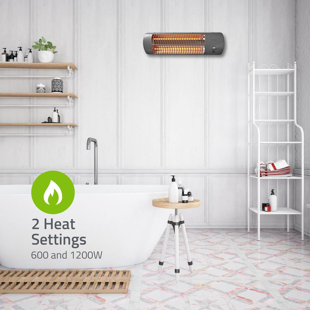 Nedis HTBA10GY Badezimmer-Heizung - 1200 W - Verstellbares Thermostat - 2 Wärme Modes - X4 - Grau