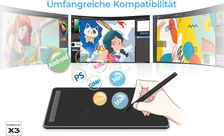 XP-PEN Deco LW 10"x6" Grafiktablett Bluetooth Zeichentablett X3 Smart Chip Tilt mit batterielosem St