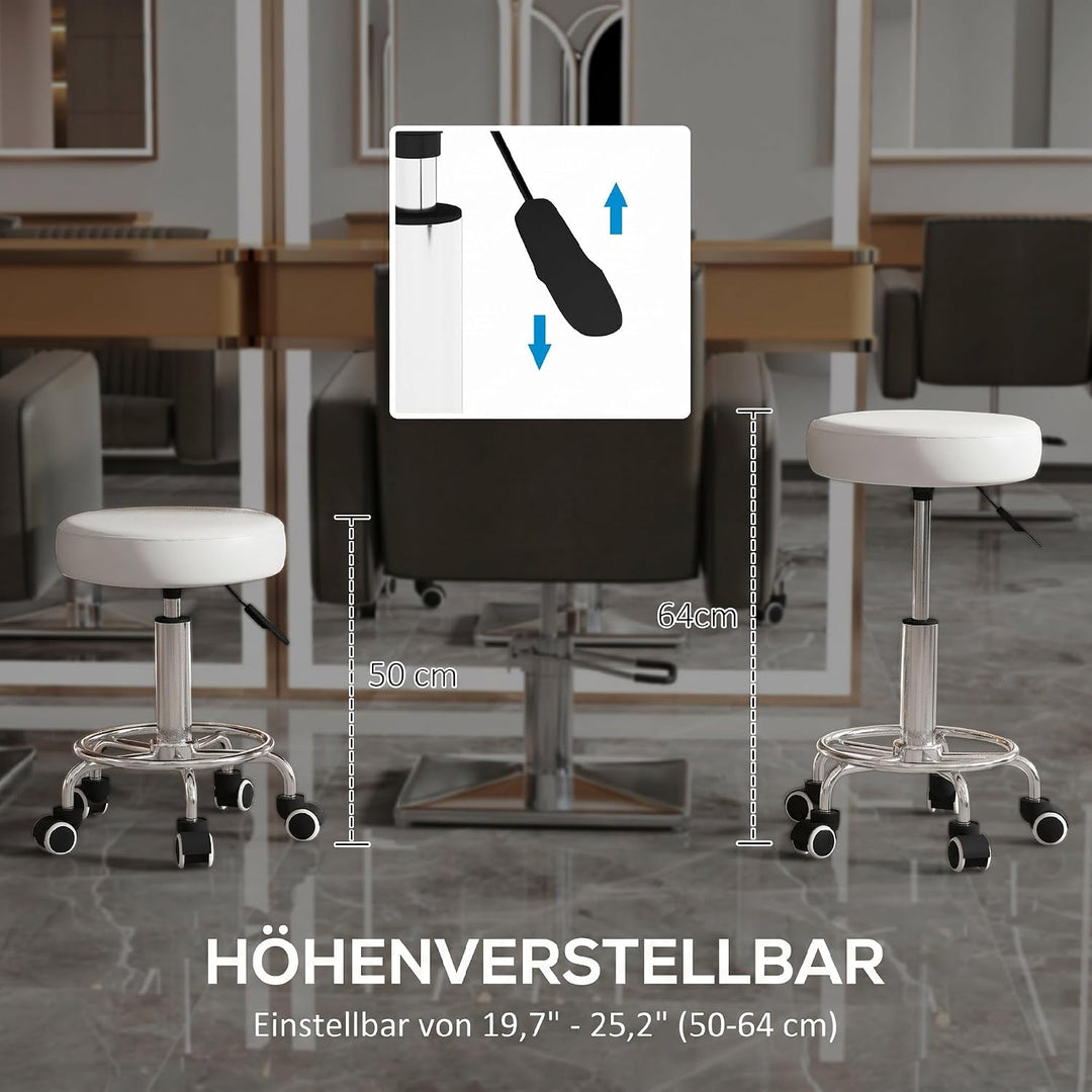 Vinsetto Rollhocker Höhenverstellbar mit Fussring Weiss Ø42 x 50-64 cm | Arbeitshocker, Drehbarer Sa