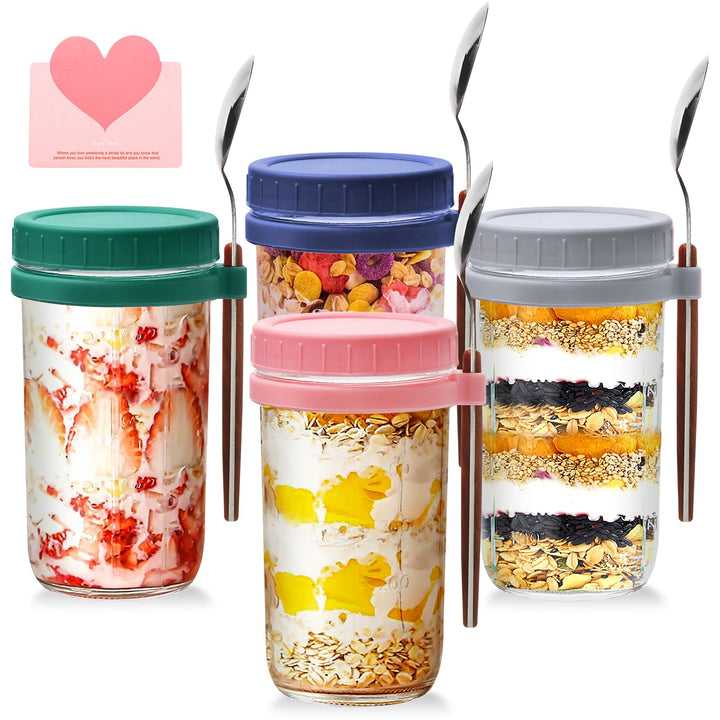 Müslibecher to go 600ml,Glas Müslibecher, joghurtbecher to go mit Deckel und Löffel,Müsli Cup to Go