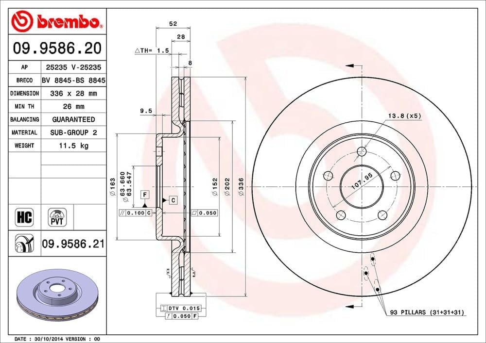 Brembo 09.9586.21 COATED DISC LINE Bremsscheibe - 1 Stück