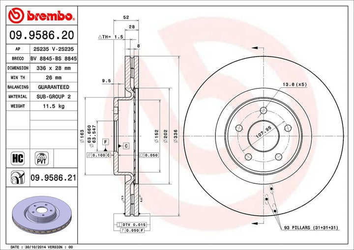 Brembo 09.9586.21 COATED DISC LINE Bremsscheibe - 1 Stück