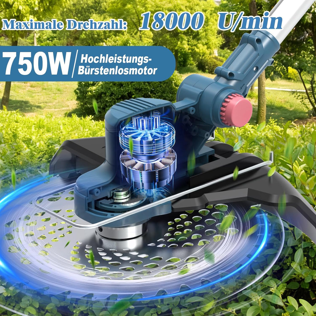 Rasentrimmer mit Akku, Akku Rasentrimmer für Makita-Akkus mit 5 Klingentypen und 2X4.0Ah Akku, 21V B