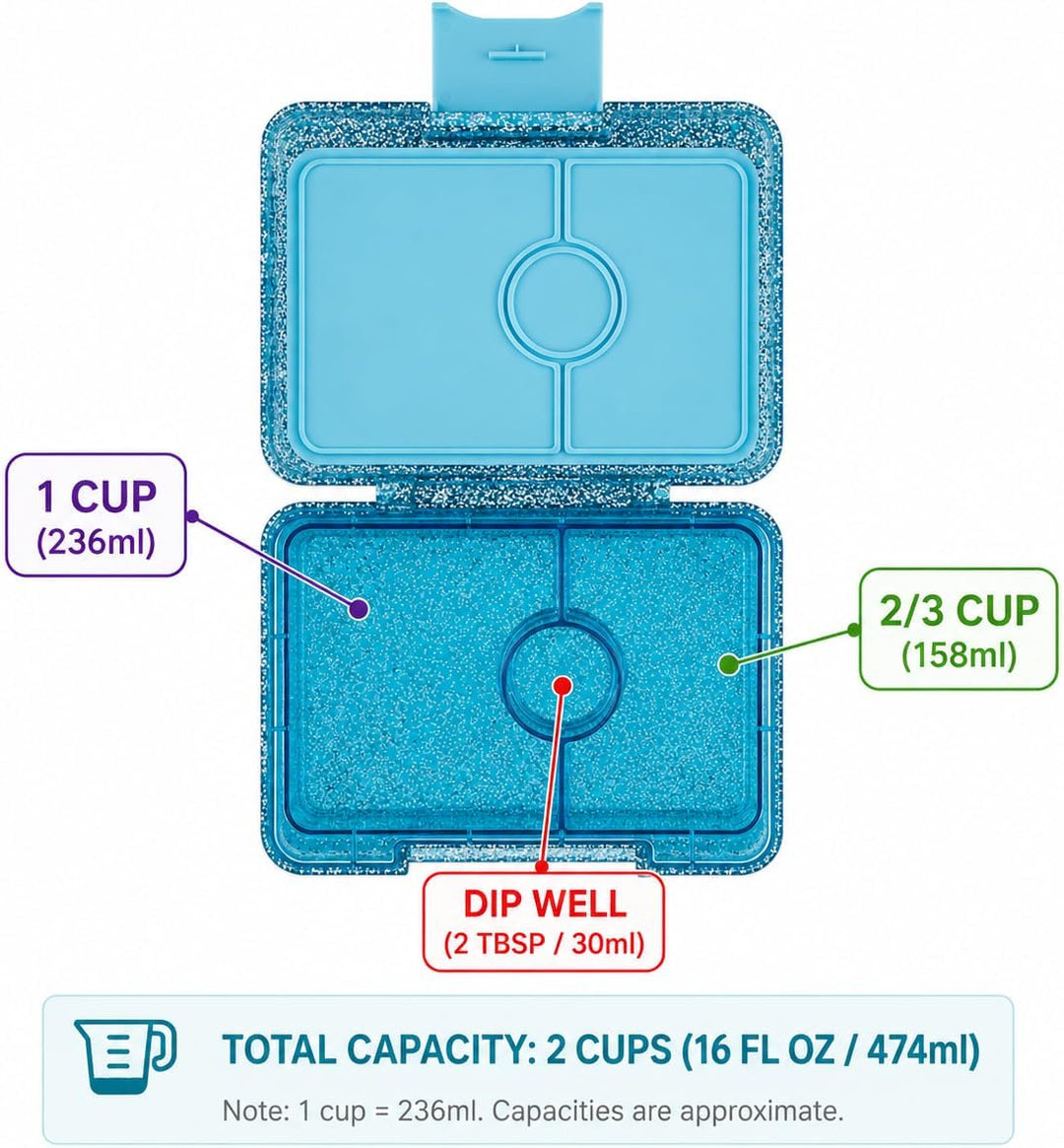 Yumbox Snackbox - Auslaufsicher, BPA-frei, 3-Fach Snackbehälter für Kinder &amp; Erwachsene - Tragbar, L