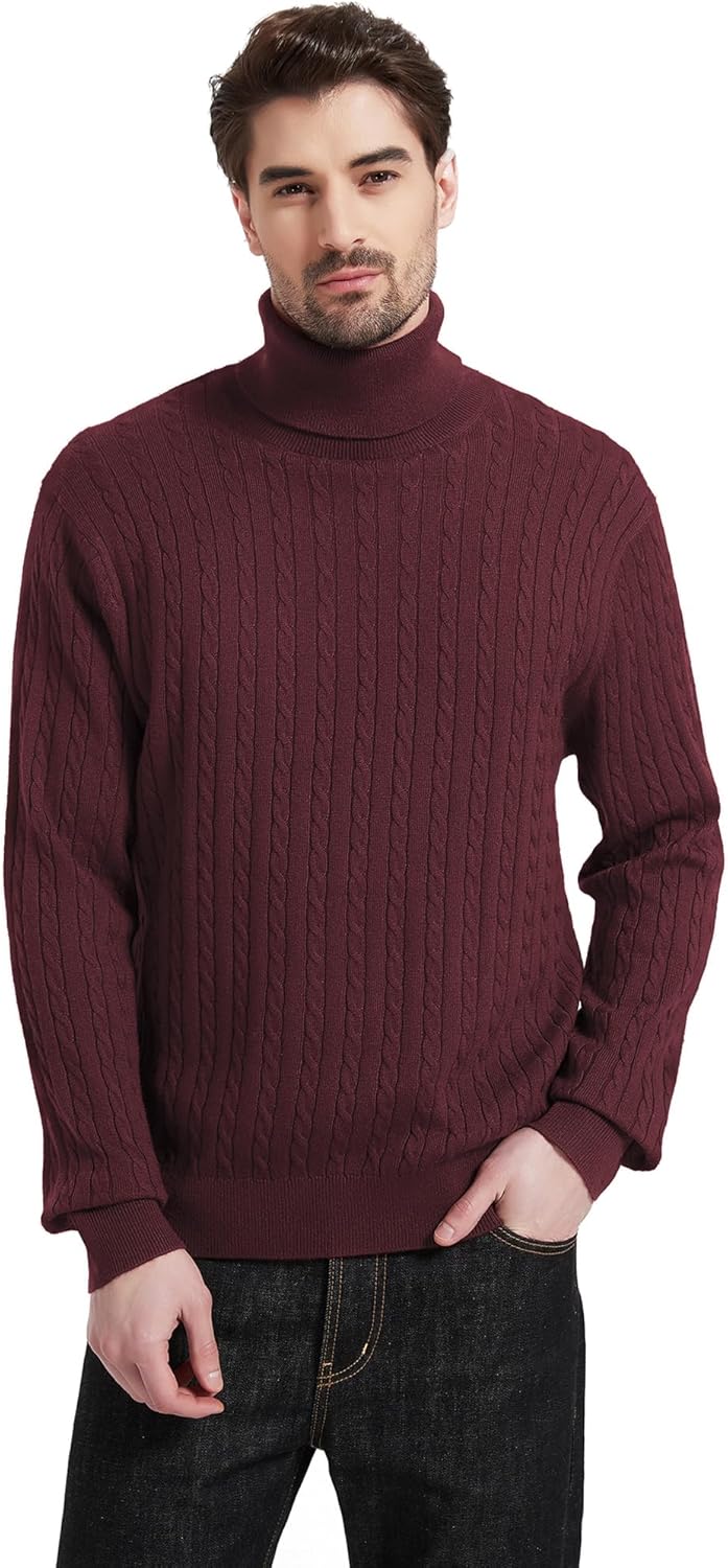 Kallspin Herren Turtleneck Wollmischung Rollkragen Pullover Relaxed Fit Langarm Zopfstrick Jumper, B