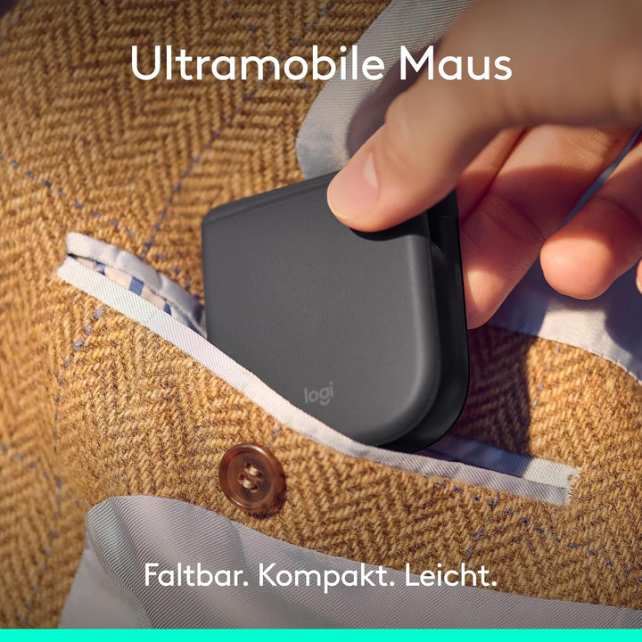 Logitech Mobi Fold, ultramobile Maus für unterwegs, klein und leicht, Touch-Scroll, leise Klicks, 4K