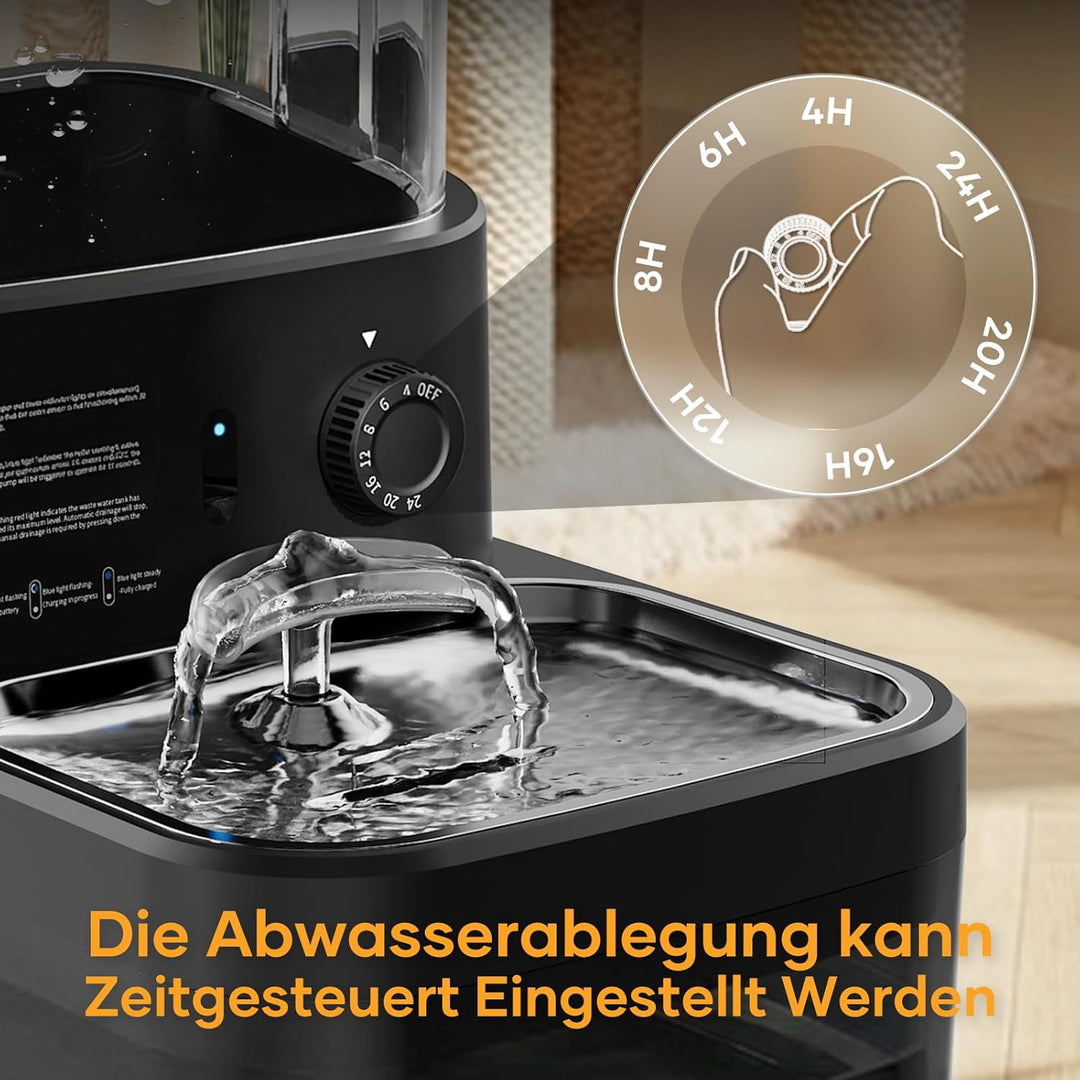 Trinkbrunnen für Katzen, Katzenbrunnen, Trennung von Frisch und Abwasser | Ohne Filter, 304 Edelstah
