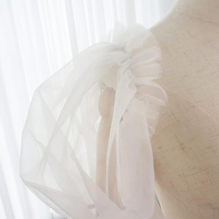 SMTCM 1 Paar Abnehmbare Puffärmel für Hochzeitskleid Weiss Brautärmel Tüll Armel mit Spandex Band Du