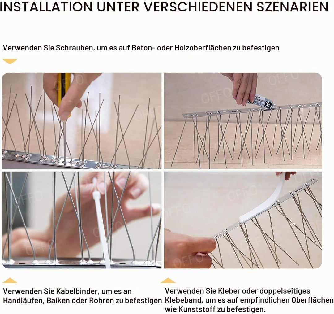 OFFO Vogelabwehr Spikes vormontiert für Dach und Fenster, langlebige Taubenabwehr Spikes für Krähen,