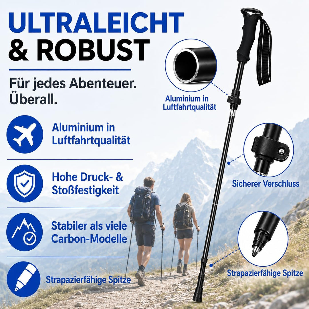 Wanderstöcke Faltbar, Nordic Walking stöcke Damen und Herren, Aluminium Trekkingstöcke Teleskop, Wan