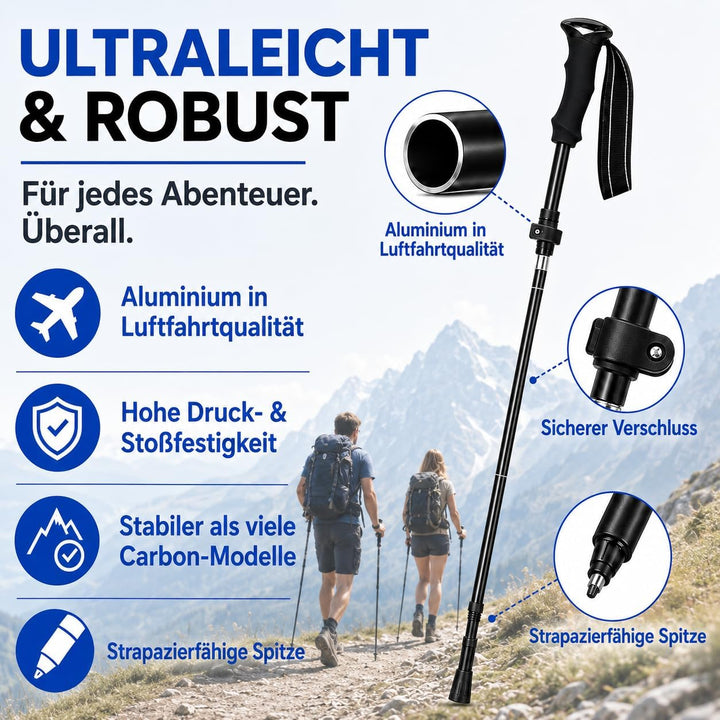 Wanderstöcke Faltbar, Nordic Walking stöcke Damen und Herren, Aluminium Trekkingstöcke Teleskop, Wan