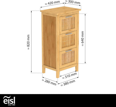 EISL Badezimmer Unterschrank, Badschrank schmal mit 3 Schubladen, nachhaltige Badmöbel Bambus, BMBA0