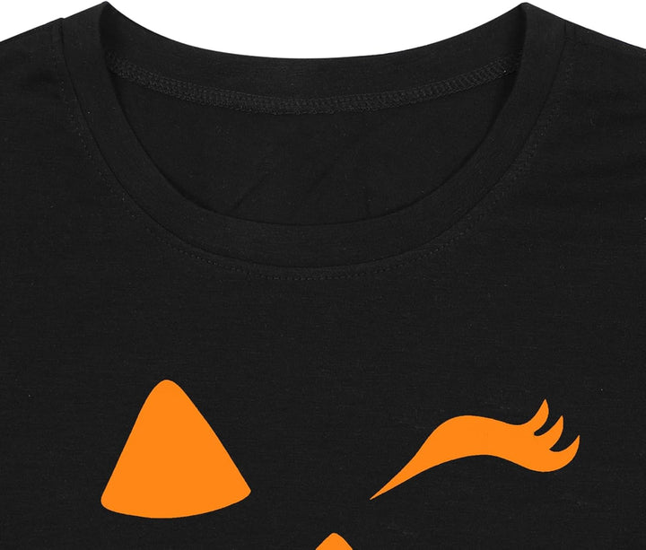 Damen Halloween KüRbisgesicht T-Shirt Frauen KüRbis Shirt Herbst Karneval Shirts M Schwarz, M Schwar
