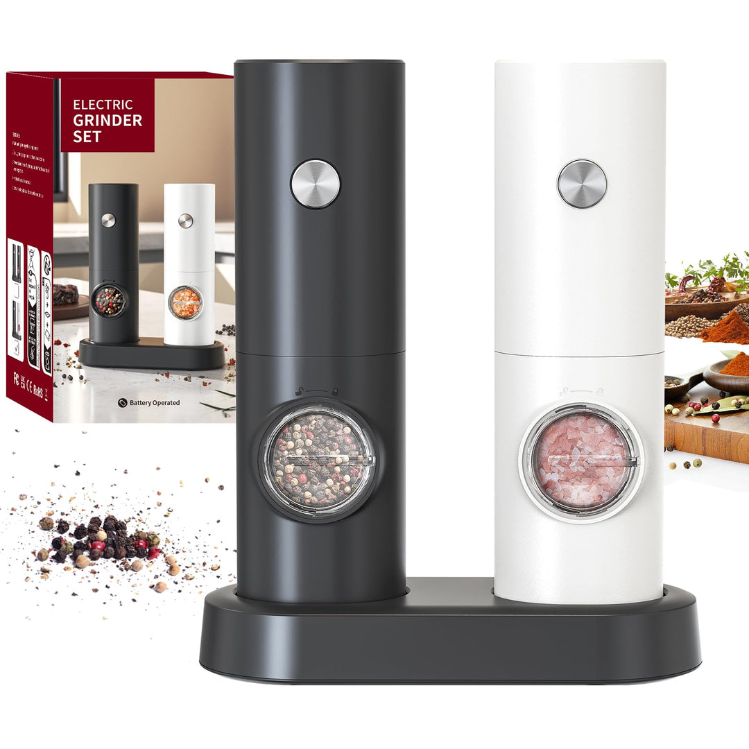 CIRCLE JOY Salz und Pfeffermühlen Elektrische 2er Set Batteriebetriebenen Gewürzmühle mit Basis, Wei