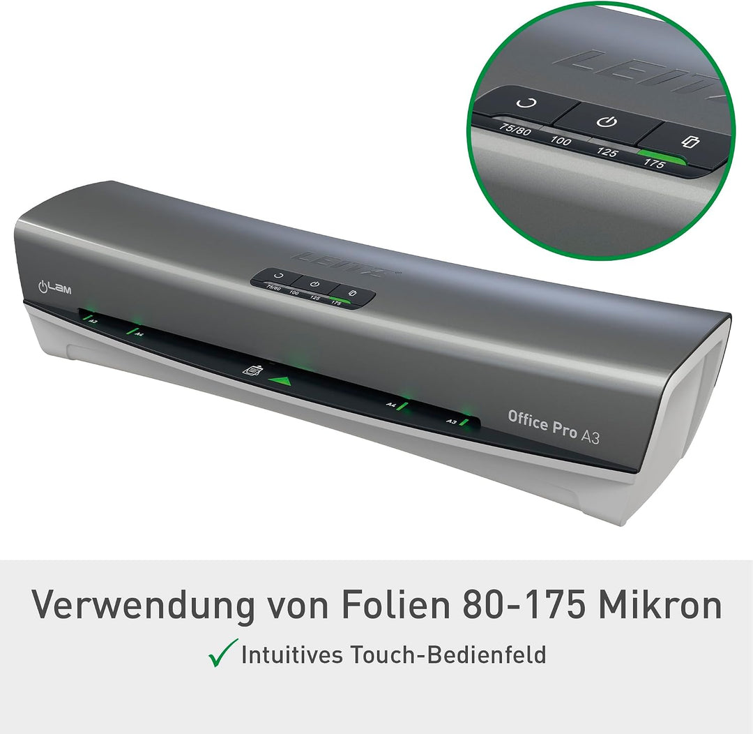 Leitz A3 Laminiergerät Office Pro, Für 80 bis 175 mic Laminierfolien, inkl. Laminierfolien Starterki