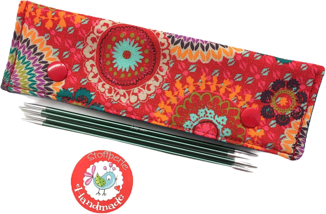 Nadelgarage/Needle Safe/Nadeltasche - für Nadelspiel 15cm - Mandala Blumen - rot/bunt