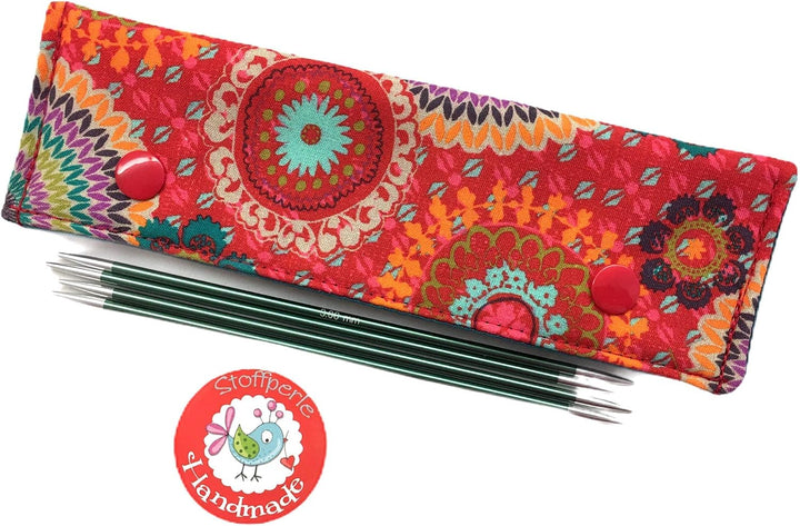 Nadelgarage/Needle Safe/Nadeltasche - für Nadelspiel 15cm - Mandala Blumen - rot/bunt