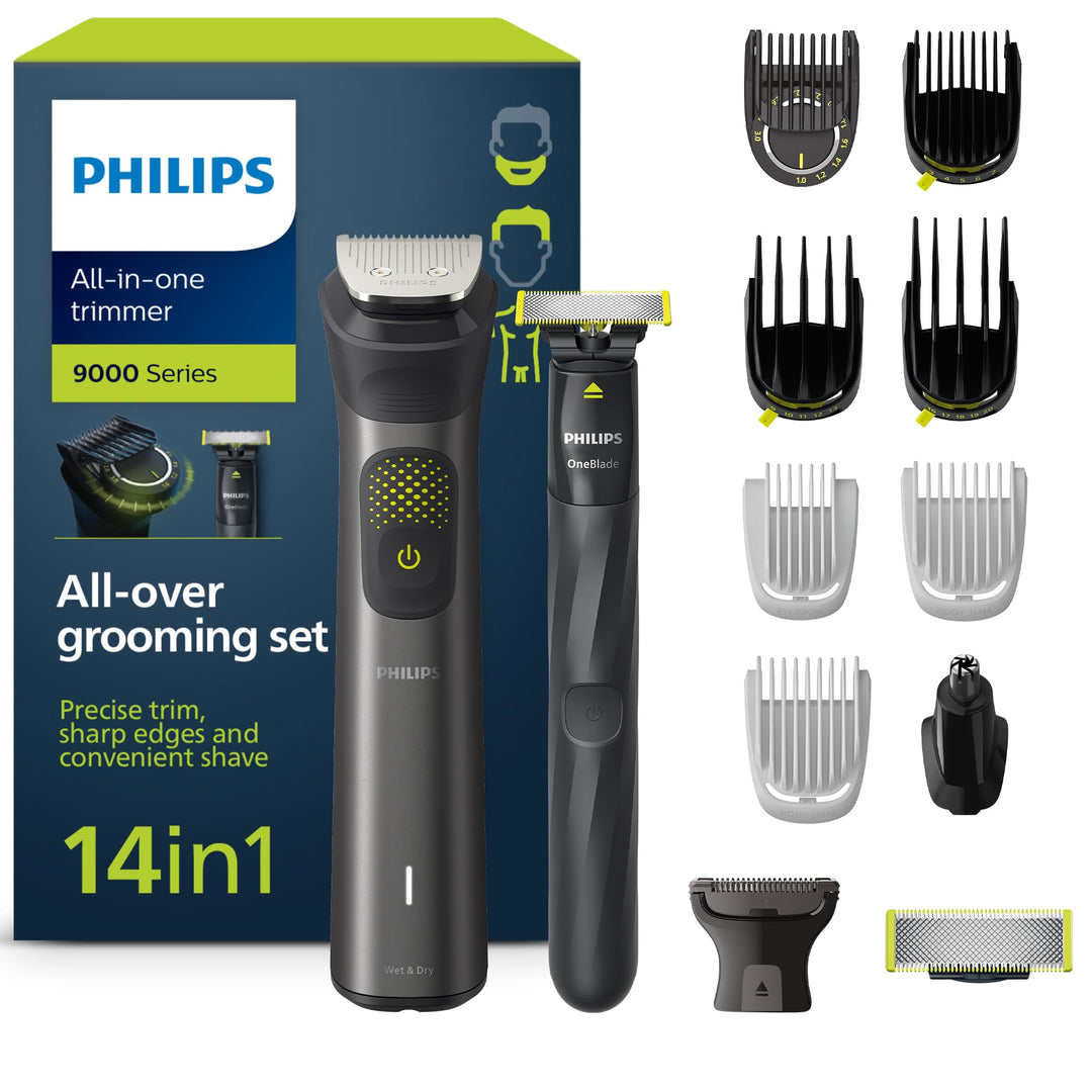 Philips Multigroom Series 9000, 14-in-One-Barttrimmer und Haarschneider mit OneBlade, 2x Originalkli