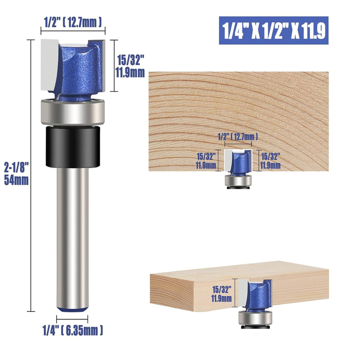 4 Stück Bündigfräse Flush Trim Router Bit 6,35mm Schaft Holzbearbeitung Fräser Oberfräse Zubehör, Fr
