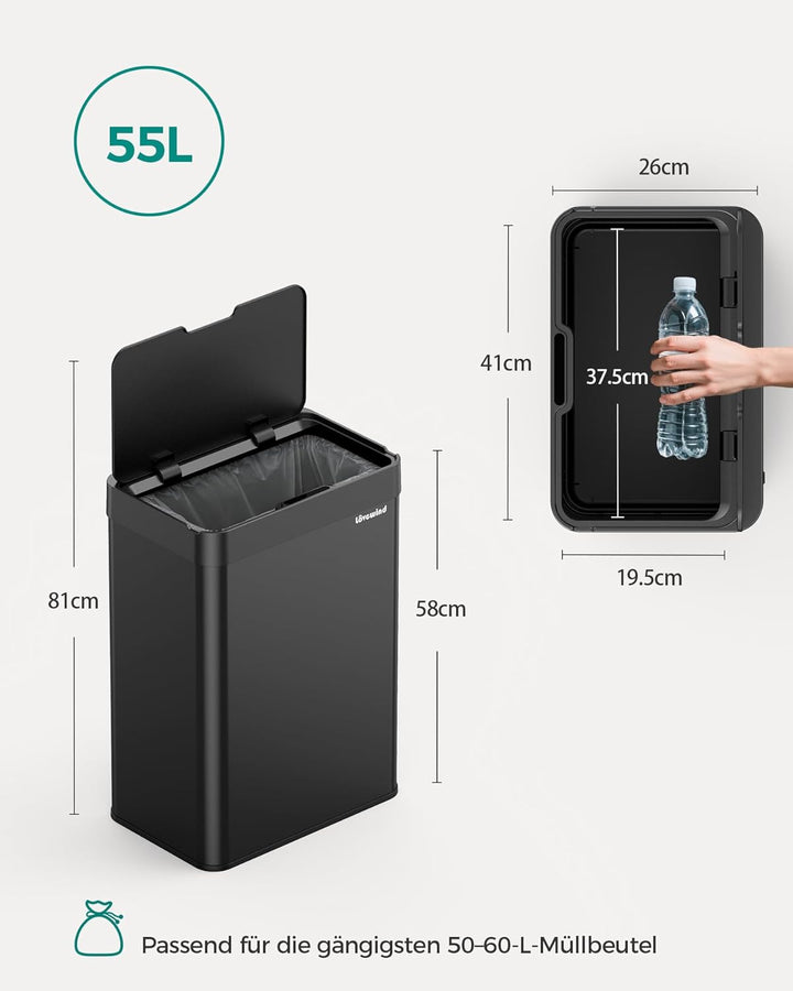 lovewind 55L Berührungsloser Küchenmülleimer, Edelstahl Sensor Mülleimer, Type-C Aufladbar, Leiser S