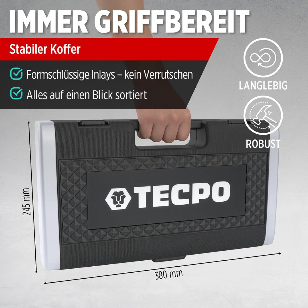 TECPO 300383 Zoll Werkzeug Satz Harley Steckschlüssel Nüsse Grössen Nuss Set Ratschenkasten