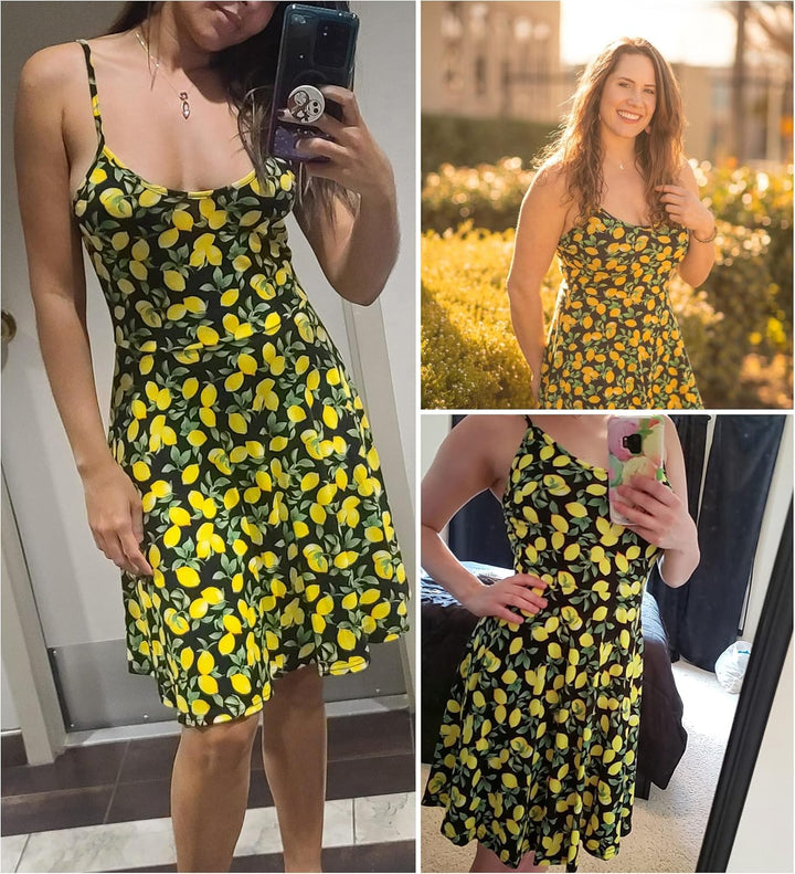 UNibelle Sommerkleid Damen Kurz Trägerkleid Blumenmuster Kleid V-Ausschnitt Strandkleid Verstellbare