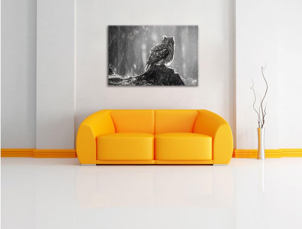 Pixxprint Eule auf dem Baumstamm als Leinwandbild/Grösse: 100x70 cm/Wandbild/Kunstdruck/fertig bespa