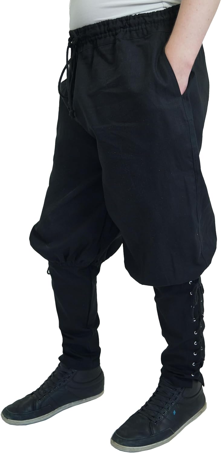 MAYLYNN Mittelalter Hose mit Taschen und Schnürung Wikinger Kelte, schwarz, Grösse:XXL XXL Schwarz,