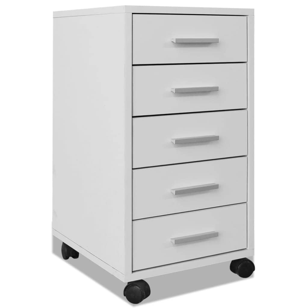 vidaXL Bürocontainer Rollcontainer Büroschrank Schubladenelement + 5 Schubladen Weiss, Weiss