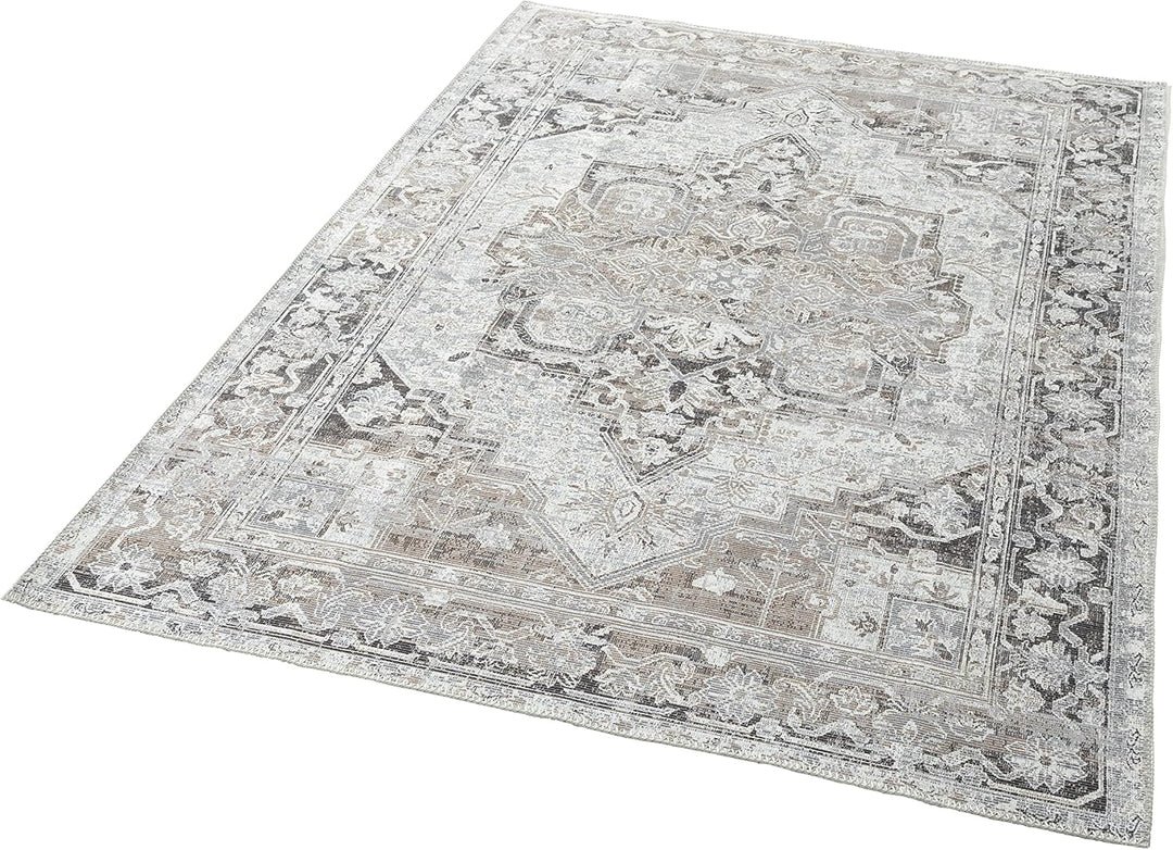 Teppich-Traum Klassischer Teppich mit orientalischen Verzierungen & Ornamenten in Creme grau Grösse