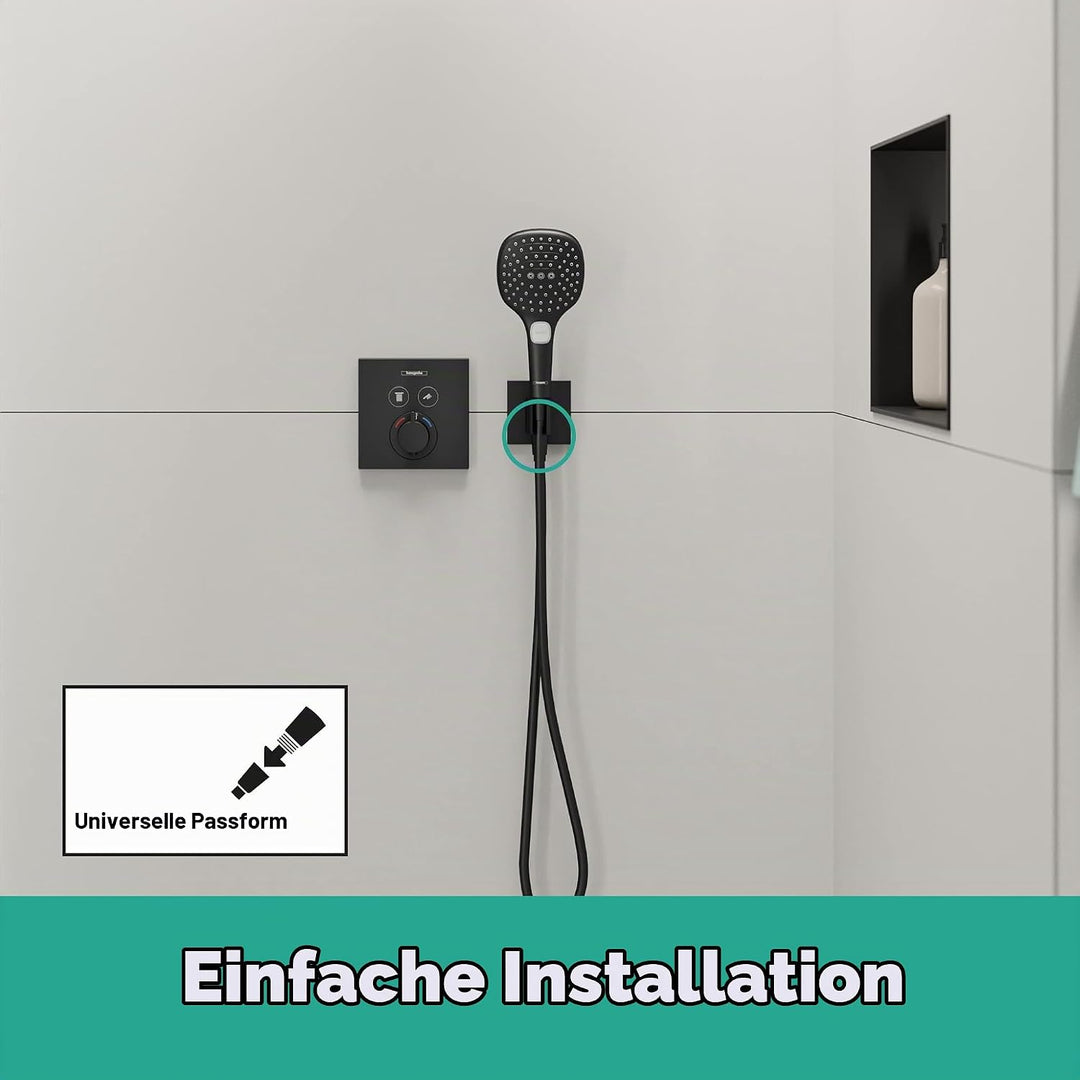 hansgrohe Wandanschluss mit Duschkopfhalterung FixFit E, Mattschwarz, Mattschwarz