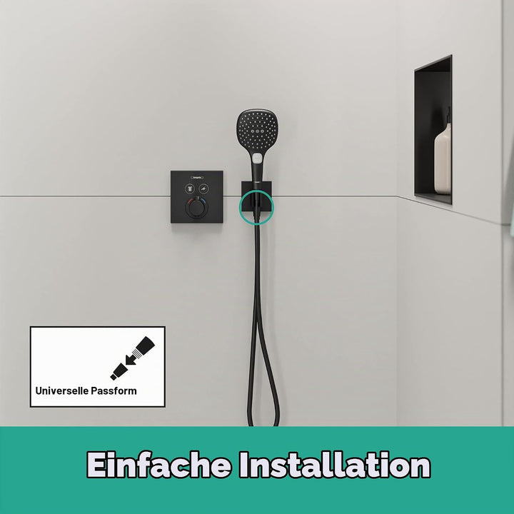 hansgrohe Wandanschluss mit Duschkopfhalterung FixFit E, Mattschwarz, Mattschwarz