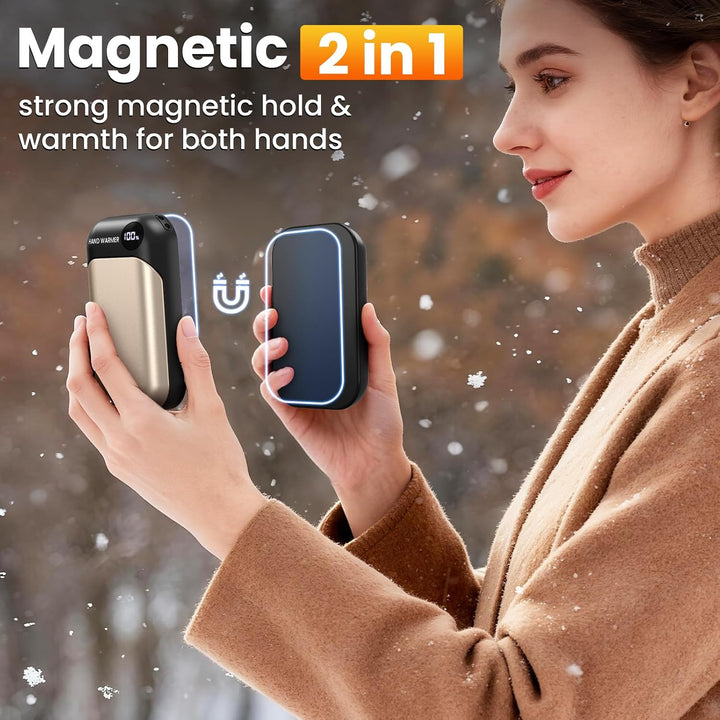 Handwärmer, 2-in-1 Magnetische Handwärmer Elektrisch, 6000mAh Tragbarer Taschenwärmer mit LED-Anzeig