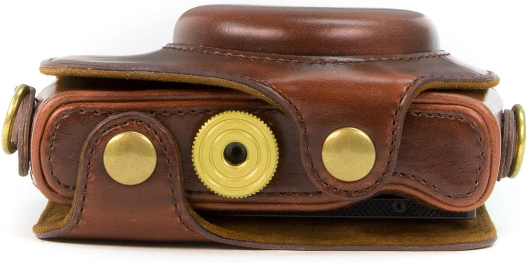 MegaGear Ever Ready Leder Kameratasche mit Trageriemen kompatibel mit Canon PowerShot G7 X Dunkelbra