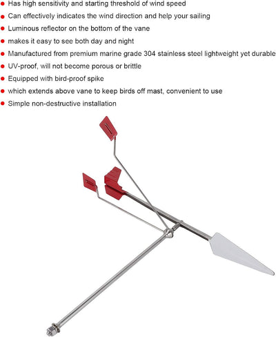 Fydun Bootswindanzeiger, Marine Windfahne Edelstahl 304 Wetterfahne Windrichtungsanzeige für Yachten