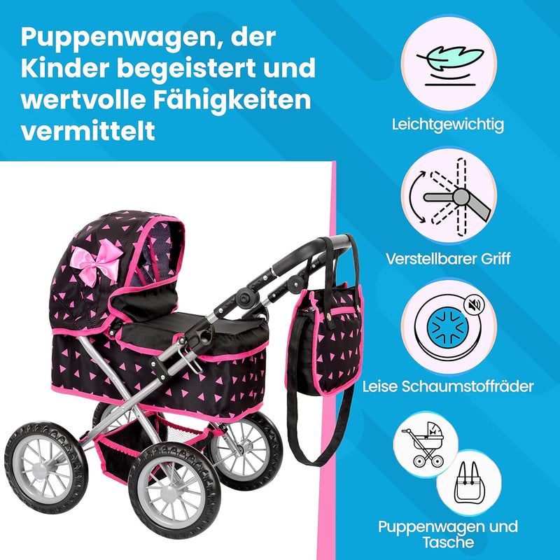 Kinderplay Puppenwagen ab 2 Jahre, Kinderwagen Puppen - Leichte und Stabile Konstruktion, Kinderpupp