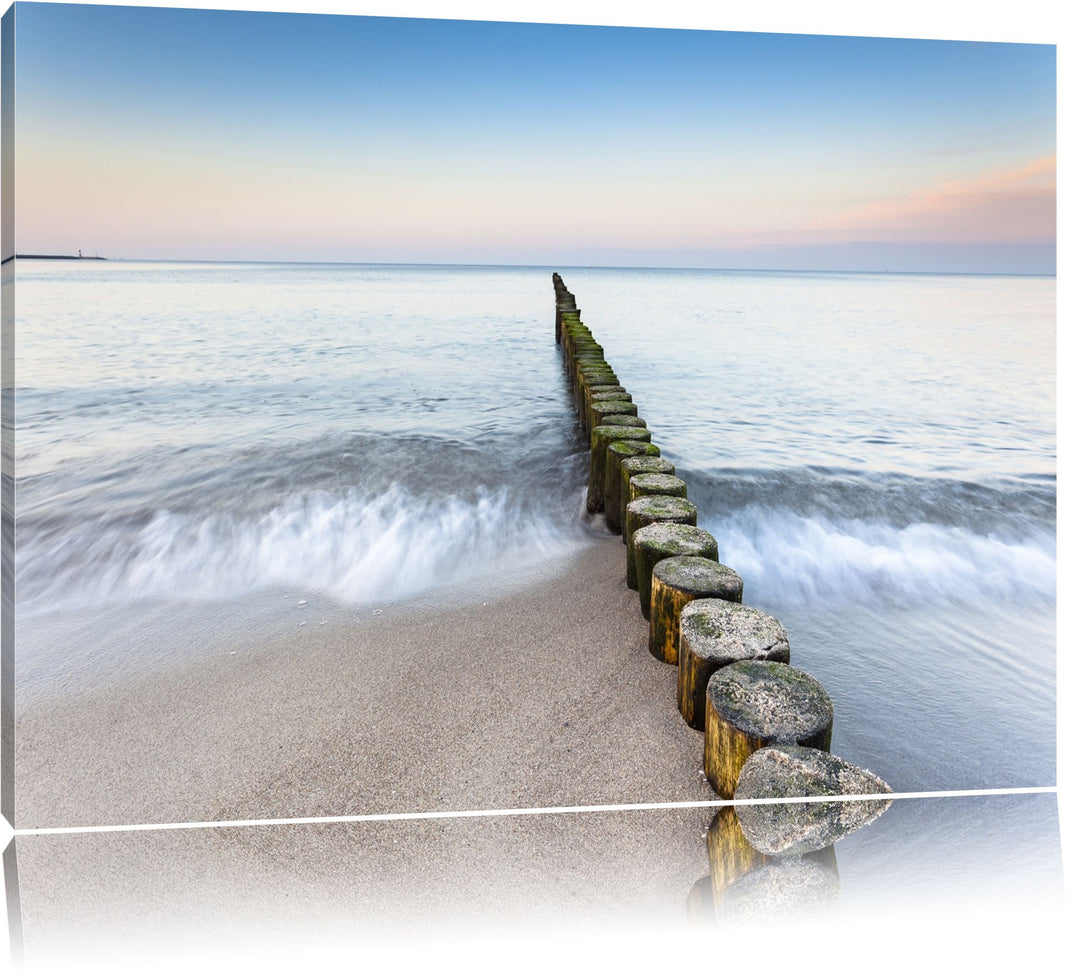 Baumstümpfe die ins Meer führen Format: 100x70 auf Leinwand, XXL riesige Bilder fertig gerahmt mit K