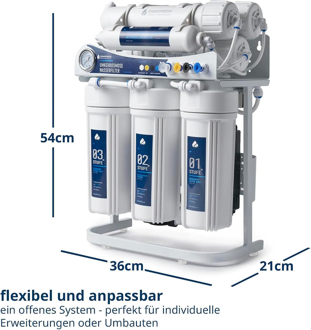 OsmoFresh® Osmoseanlage Proline X3 | 600 GPD | 1,6l/min | unter Spüle | mit Osmosehahn | vom Premium