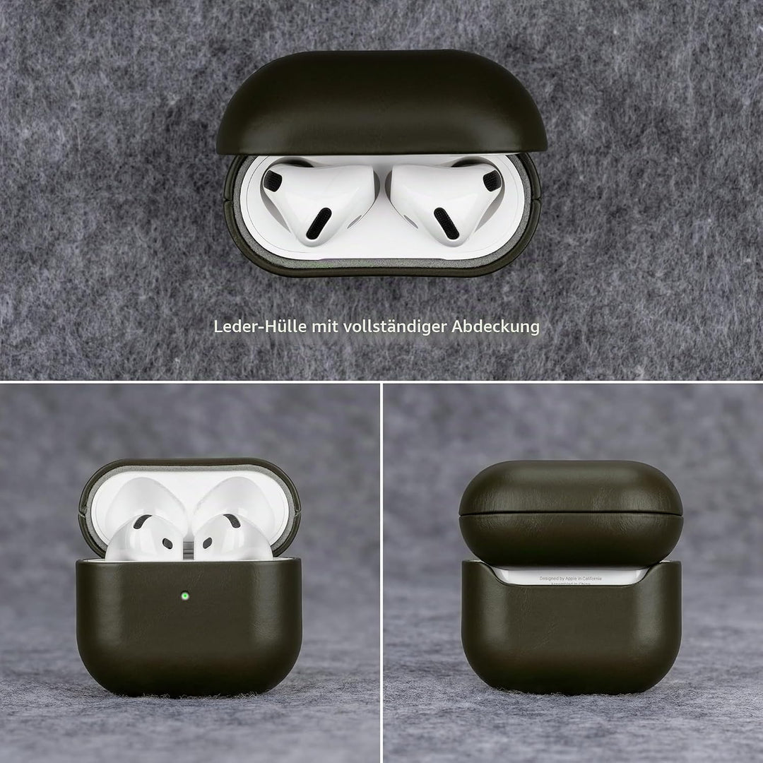 Maogoam für AirPods 4. Generation Fall Leder, Echtes Kristall Öl Wachs Rindsleder Fall Abdeckung für