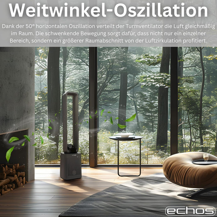 Echos® Leiser Turmventilator Standventilator energiesparend mit Fernbedienung Ventilator mit Kühlung