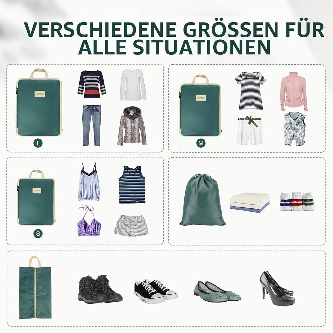 Romon Koffer Organizer Kompression, 5-Teilig Compression Packing Cubes Set, Reise Packwürfel Kompres