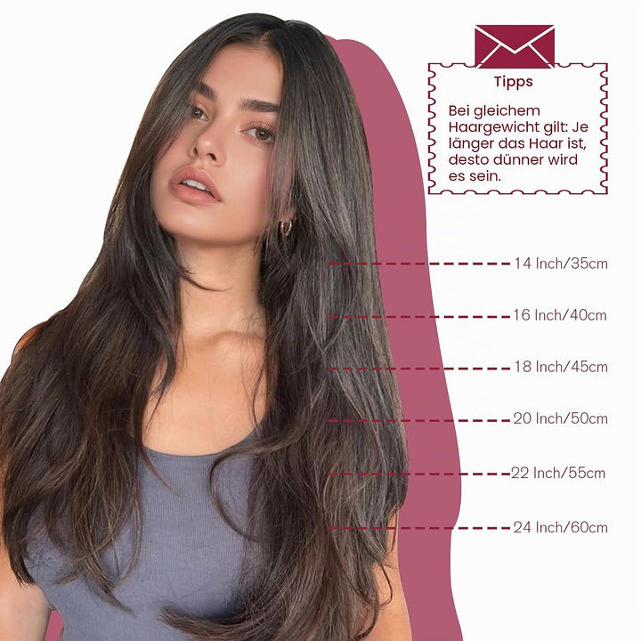 Vivien Tressen Echthaar 100 Gramm 50cm Braun Balayage Extensions Echthaar Tressen zum Einnähen Braun