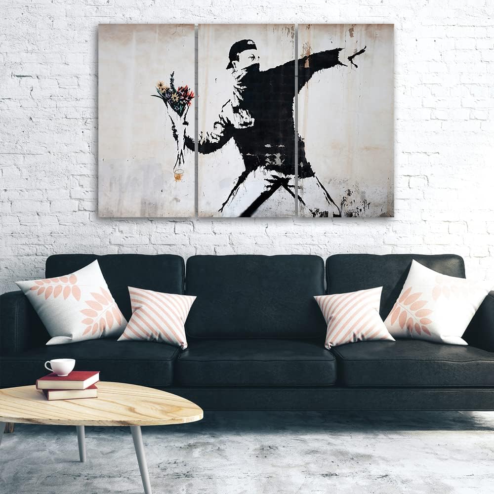 Feeby 3-teilig Bild auf Vlies Leinwand 60x40 cm Banksy Graffiti Strassenkunst Kunstdruck Modern Wand